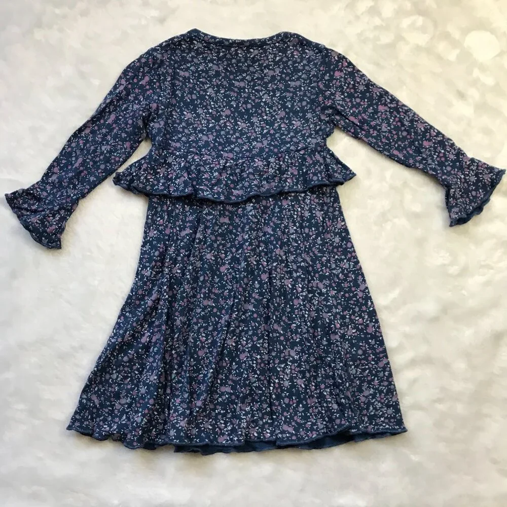 Charabia Viscose Floral Dress Baby Girls Size 12 Months Navy Purple Floral Print